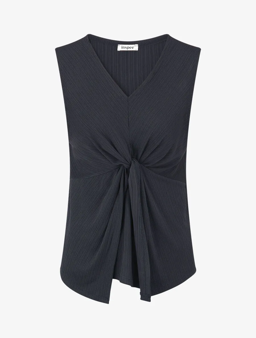 Top uni à col en V - Marine