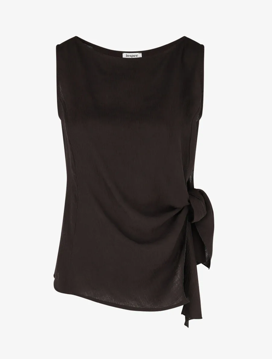 Top uni à bords à nouer sur le côté - Noir