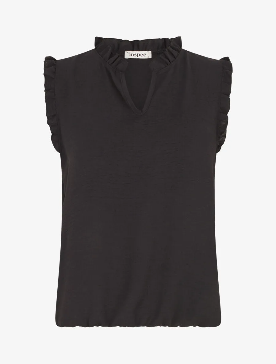 Top uni à épaules volantées - Noir