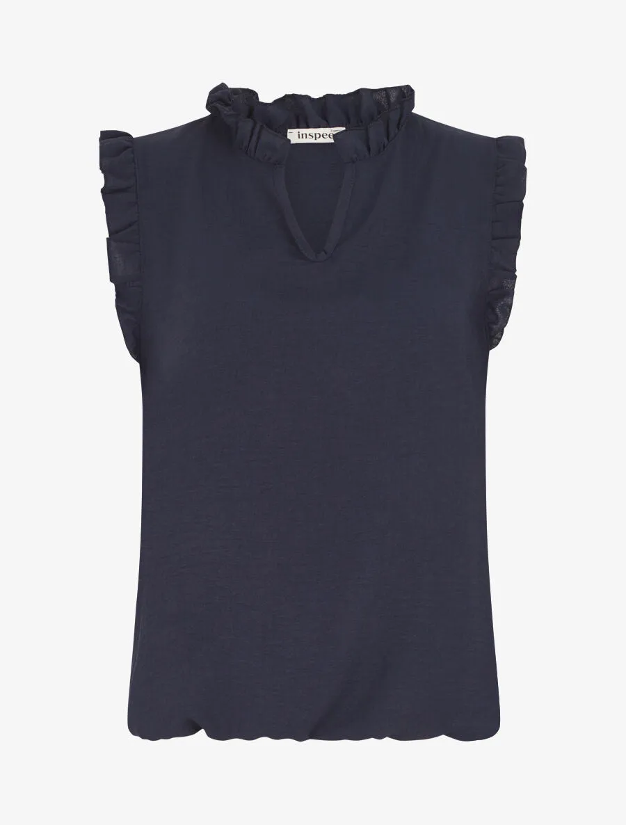 Top uni à épaules volantées - Marine