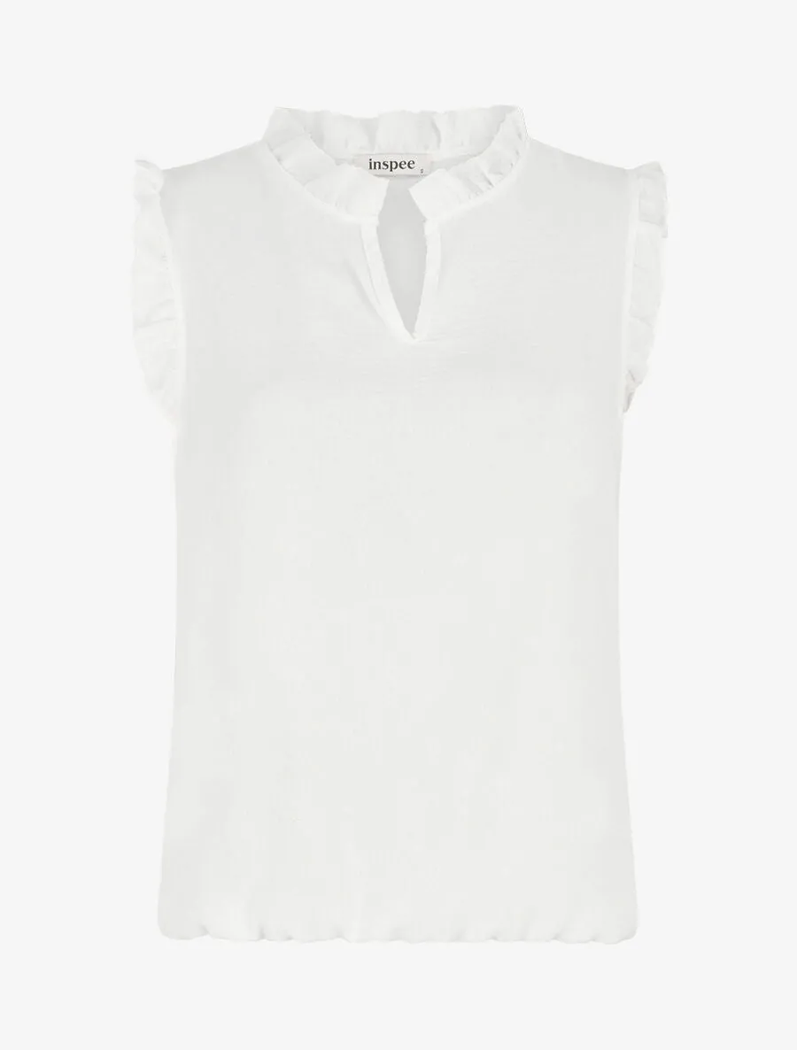 Top uni à épaules volantées - Blanc