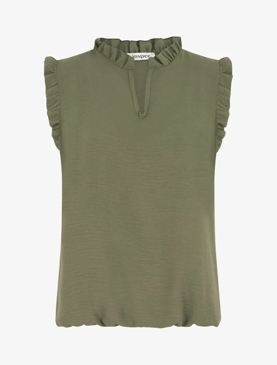 Top uni à épaules volantées - Kaki