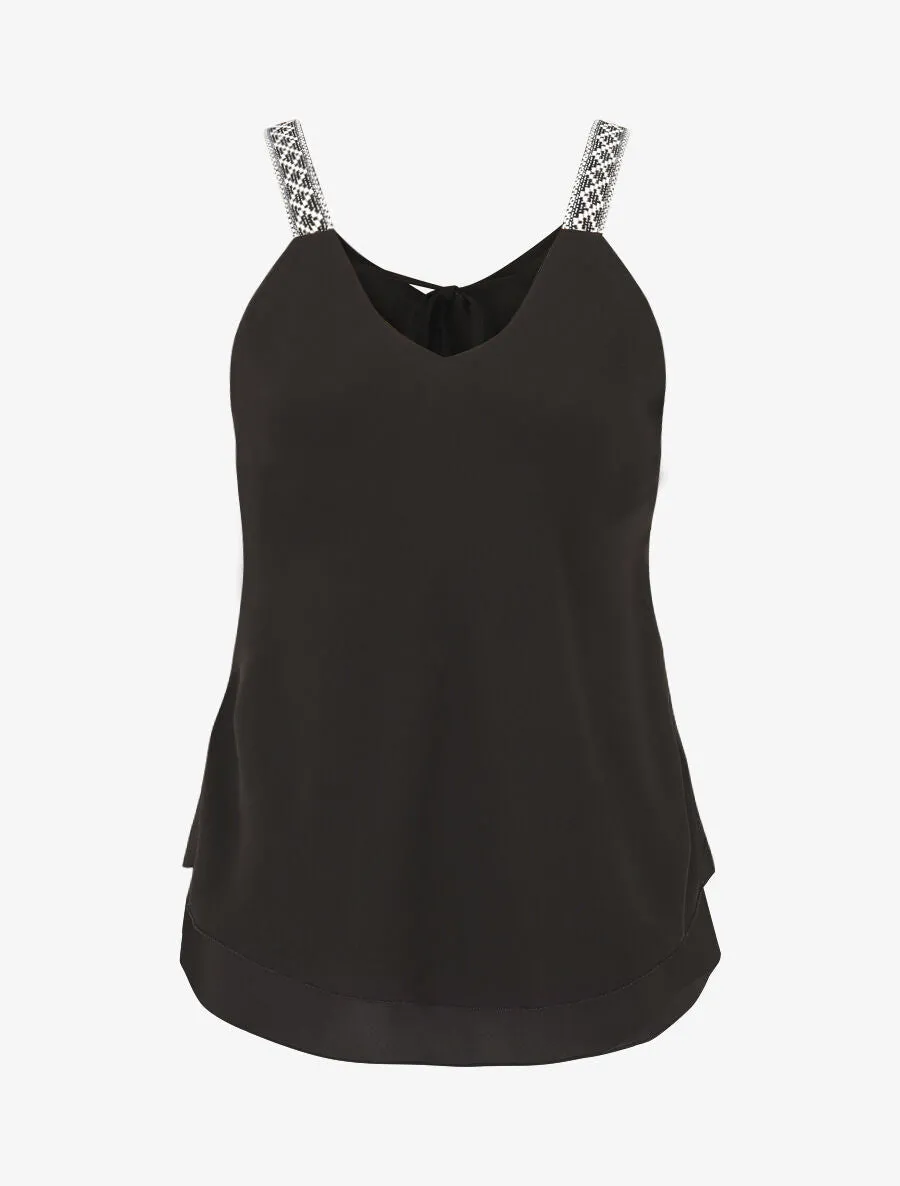 Top uni à bretelles imprimé aztèque - Noir