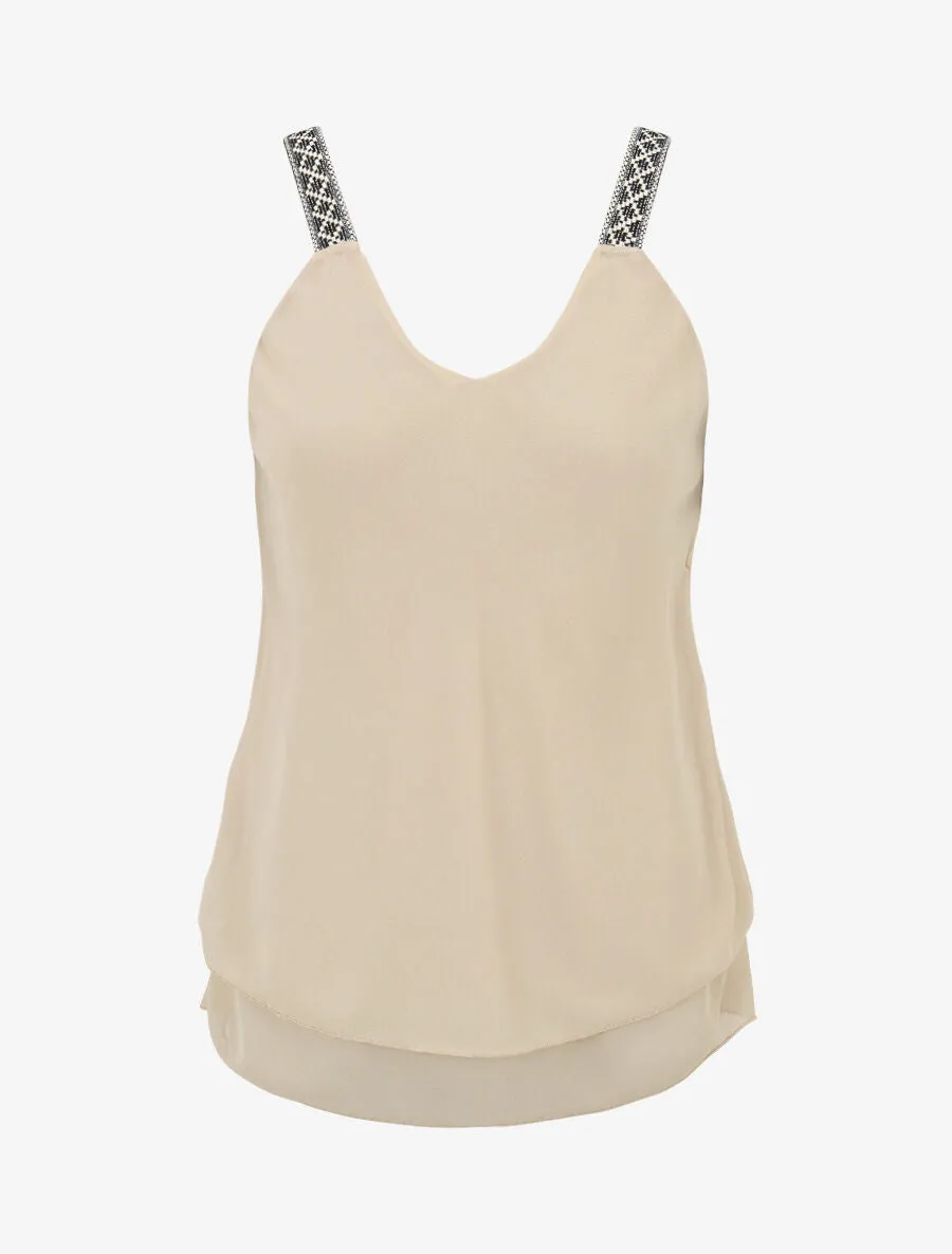 Top uni à bretelles imprimé aztèque - Beige