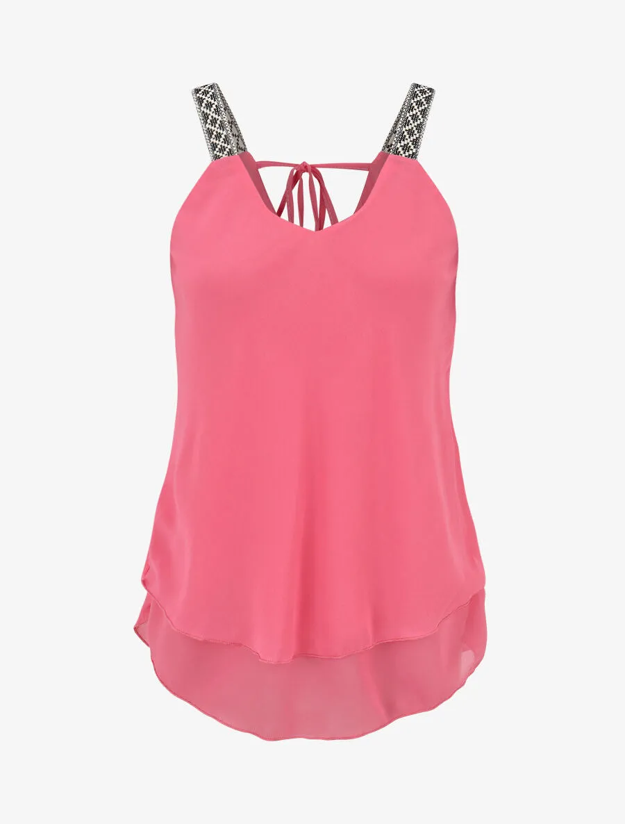 Top uni à bretelles imprimé aztèque - Rose