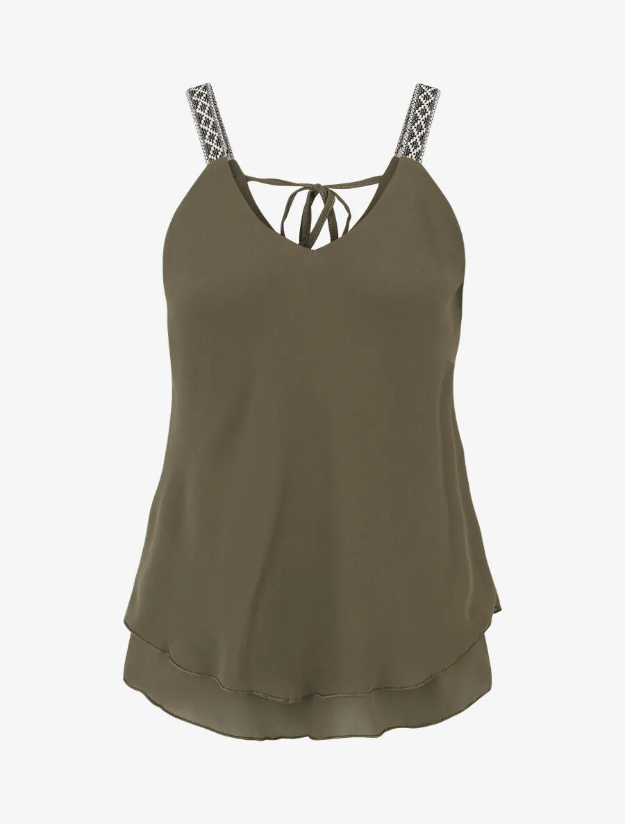 Top uni à bretelles imprimé aztèque - Kaki