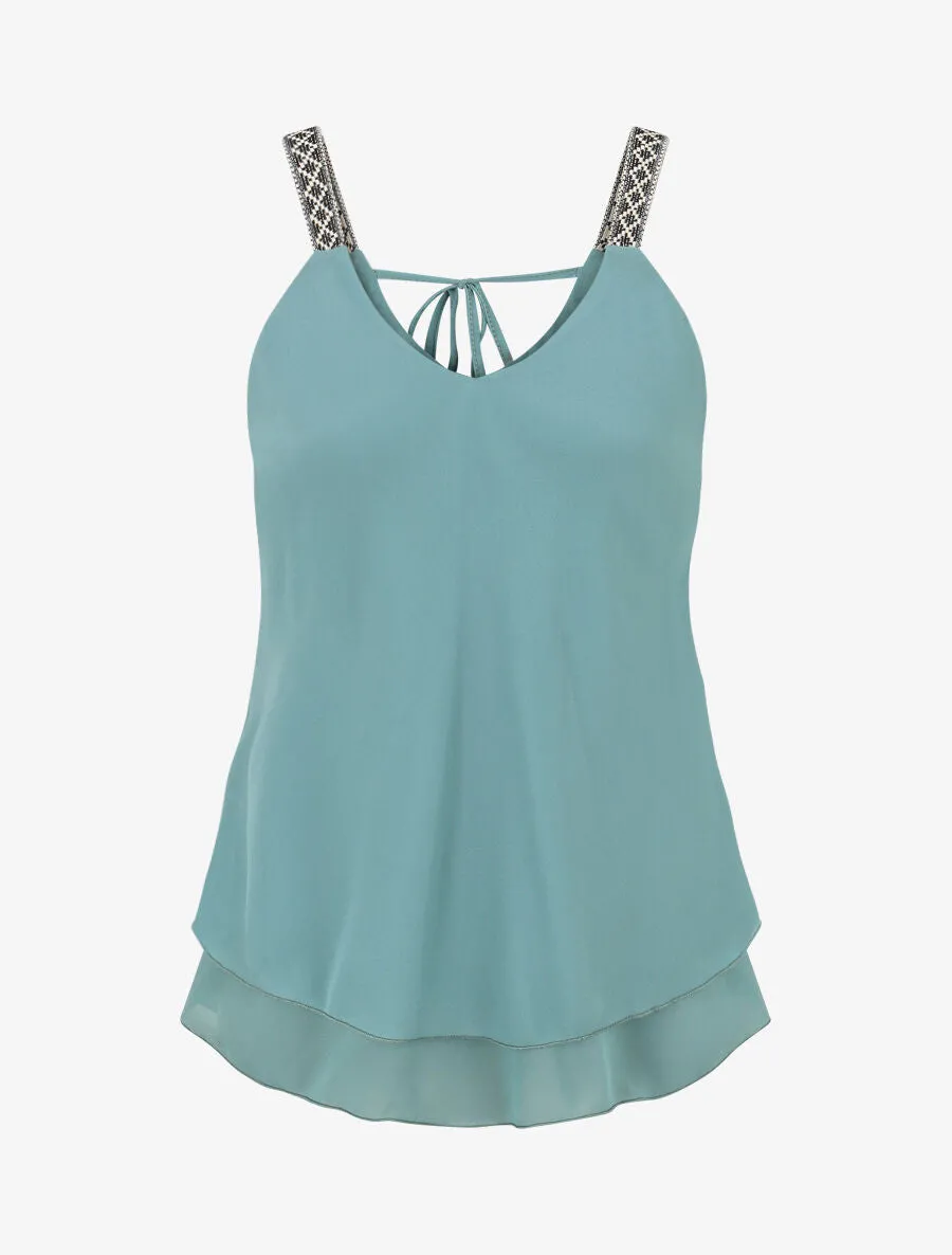 Top uni à bretelles imprimé aztèque - Turquoise