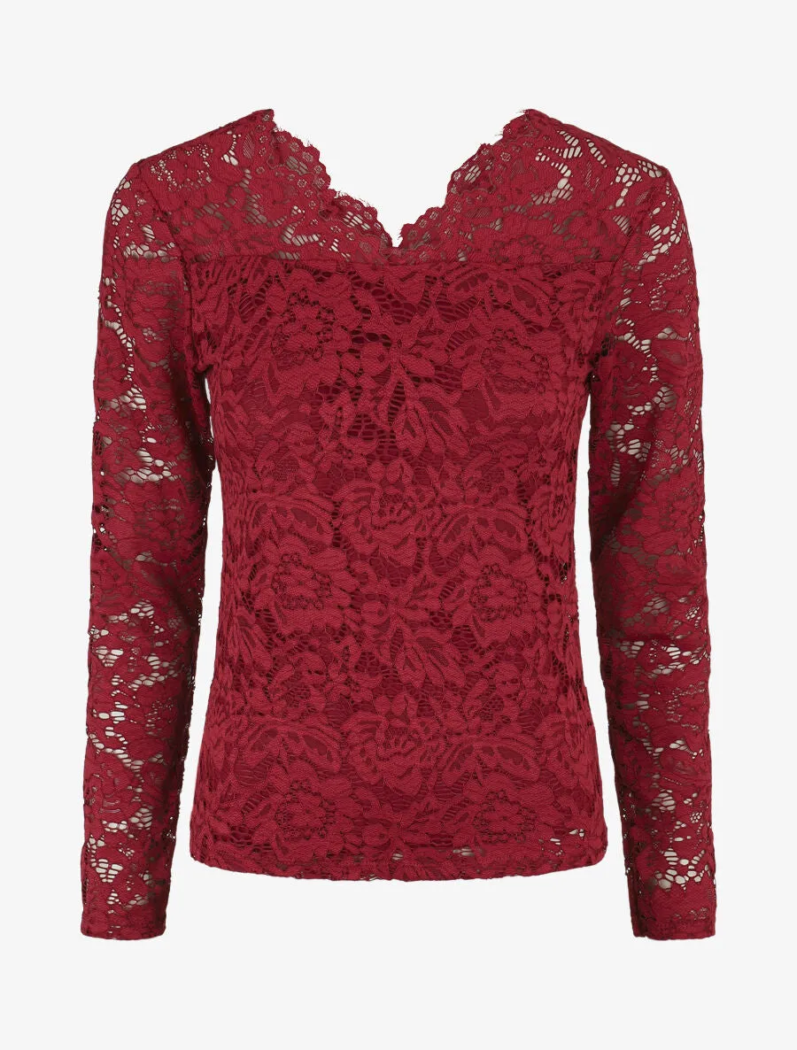 Top uni en dentelle - Bordeaux