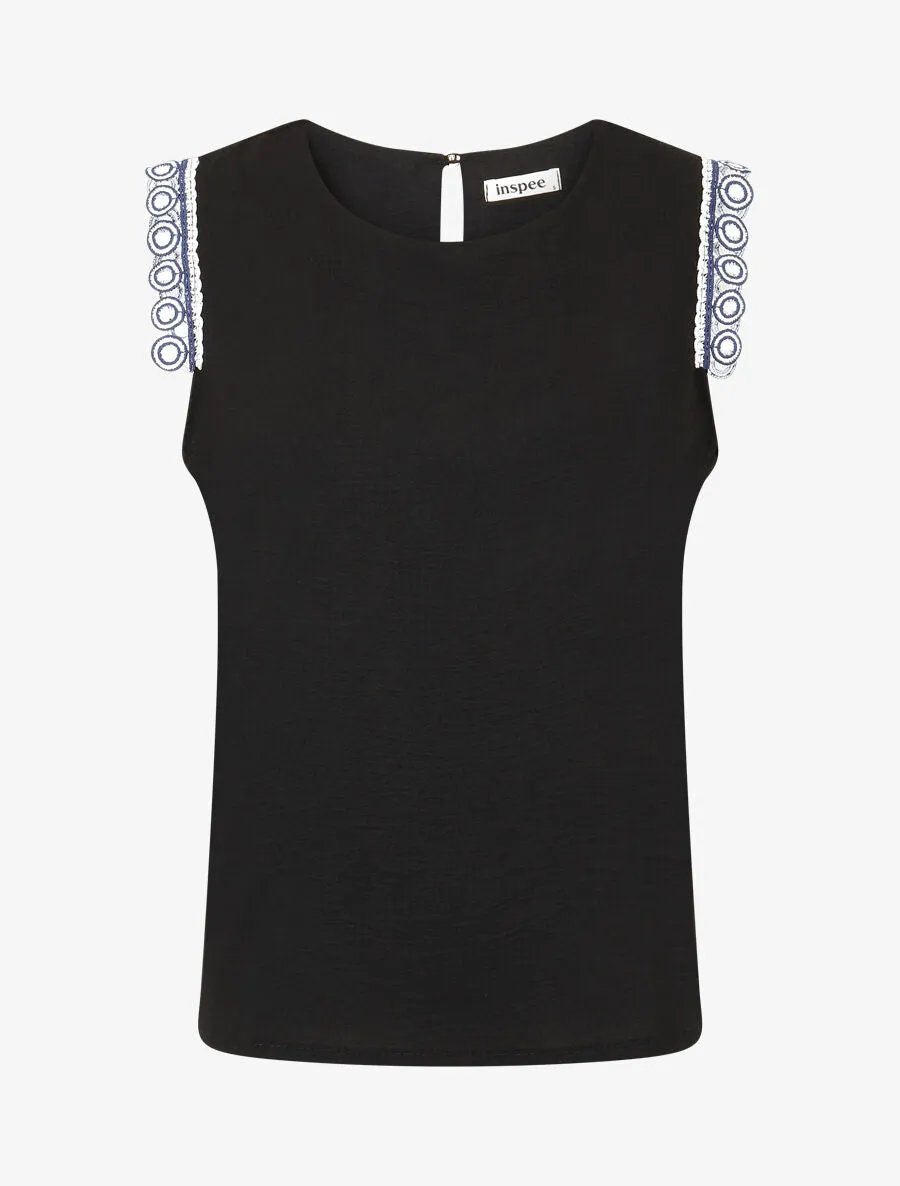 Top uni à détail broderies - Noir