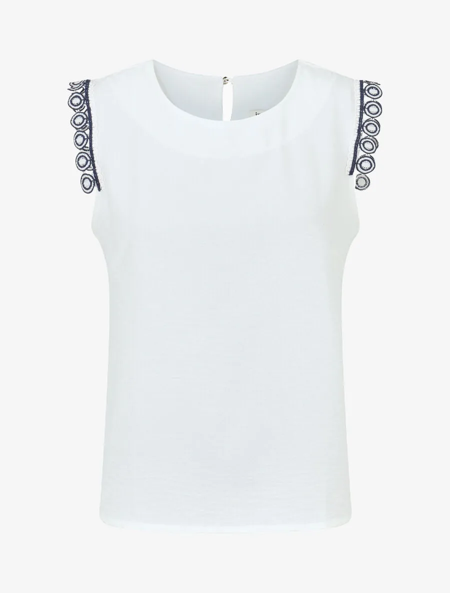 Top uni à détail broderies - Blanc