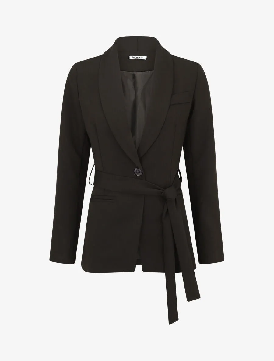 Veste unie à ceinture à nouer - Noir