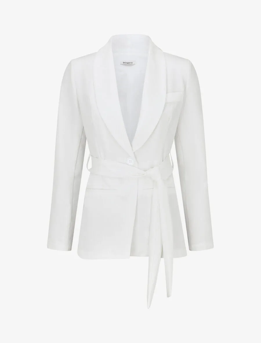 Veste unie à ceinture à nouer - Blanc