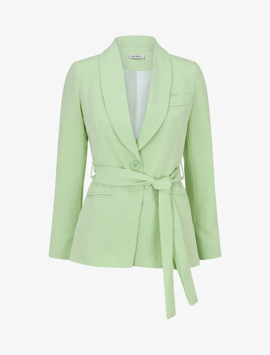 Veste unie à ceinture à nouer - Vert anis