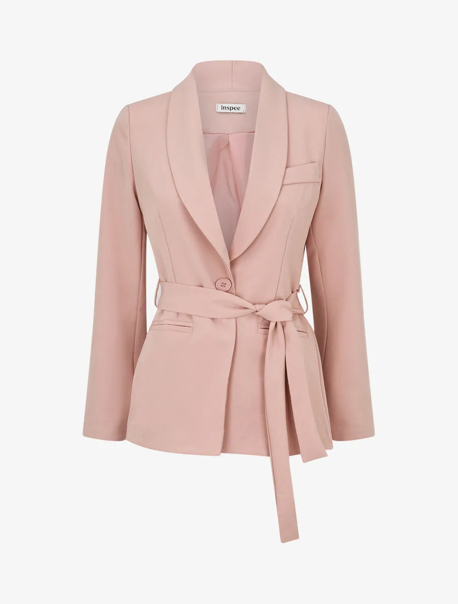 Veste unie à ceinture à nouer - Rose