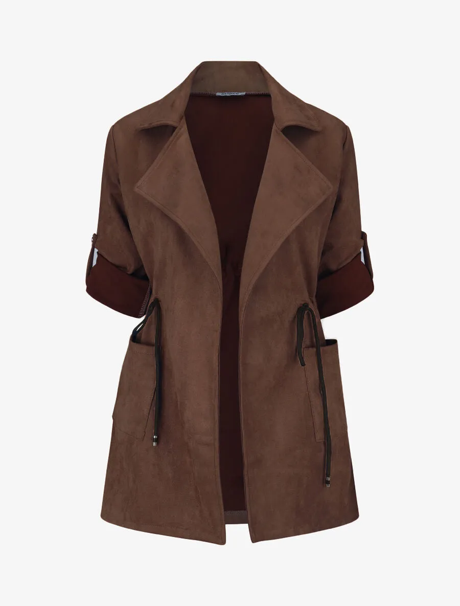 Veste longue en suédine - Marron