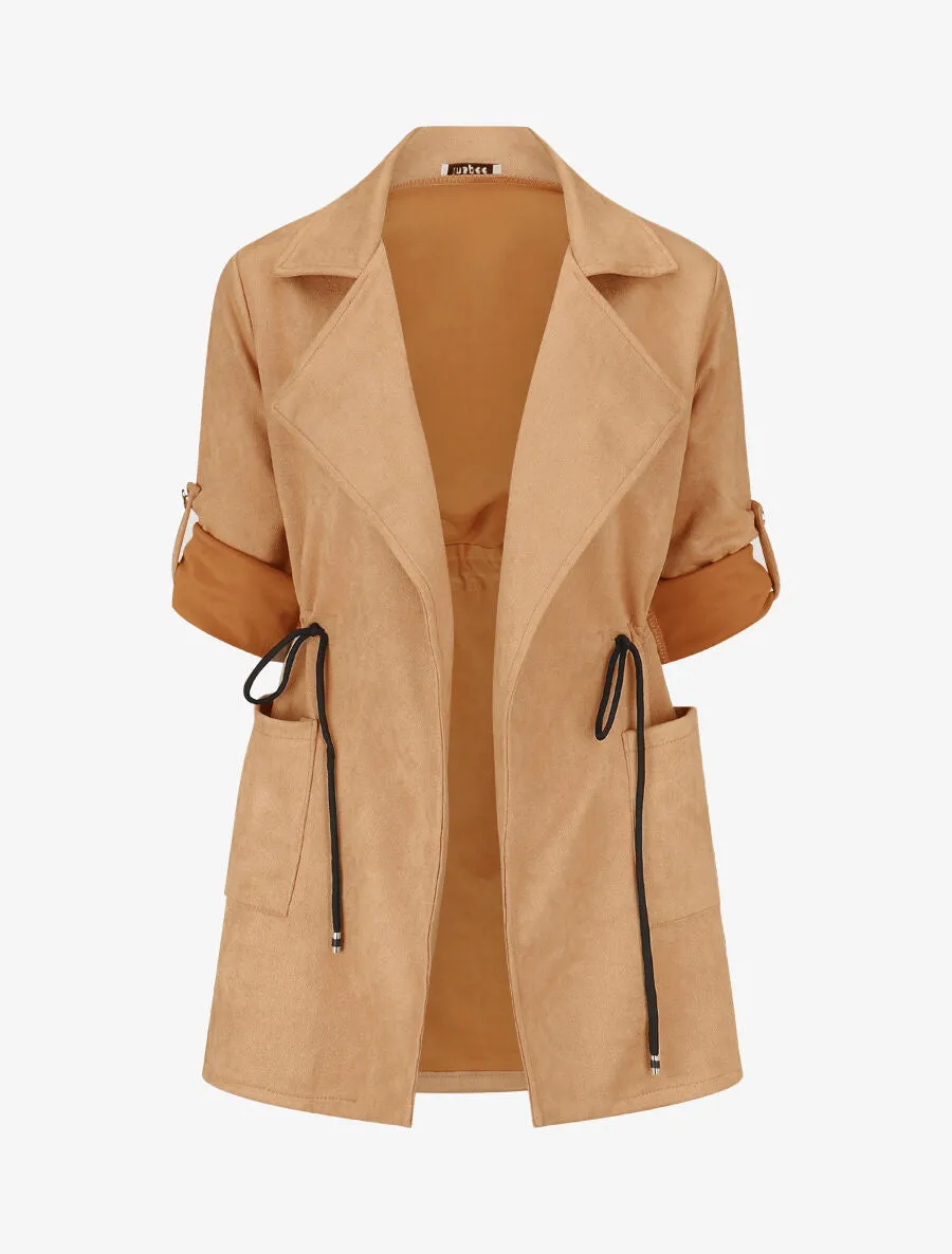 Veste longue en suédine - Camel clair