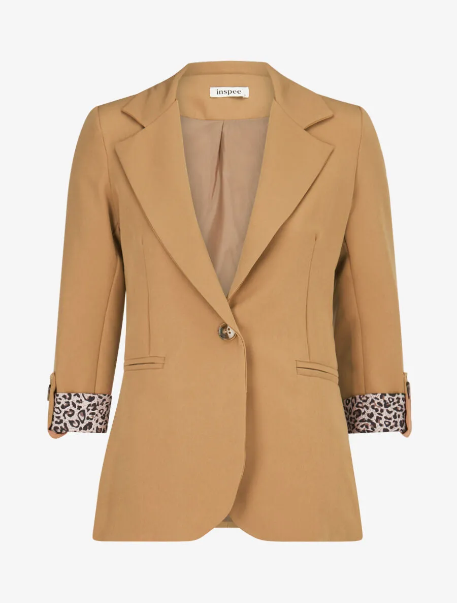 Veste cintrée à rabat léopard - Beige foncé