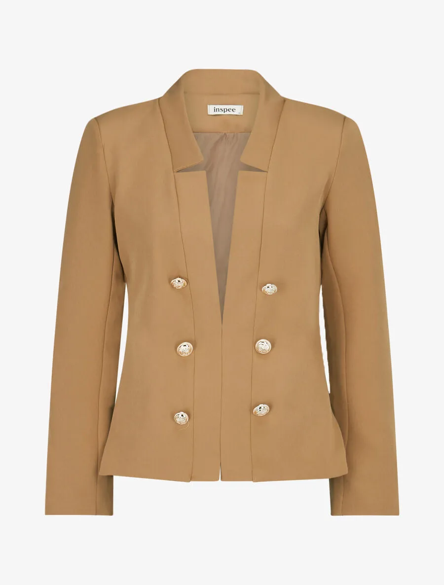 Veste officier à col droit - Beige foncé