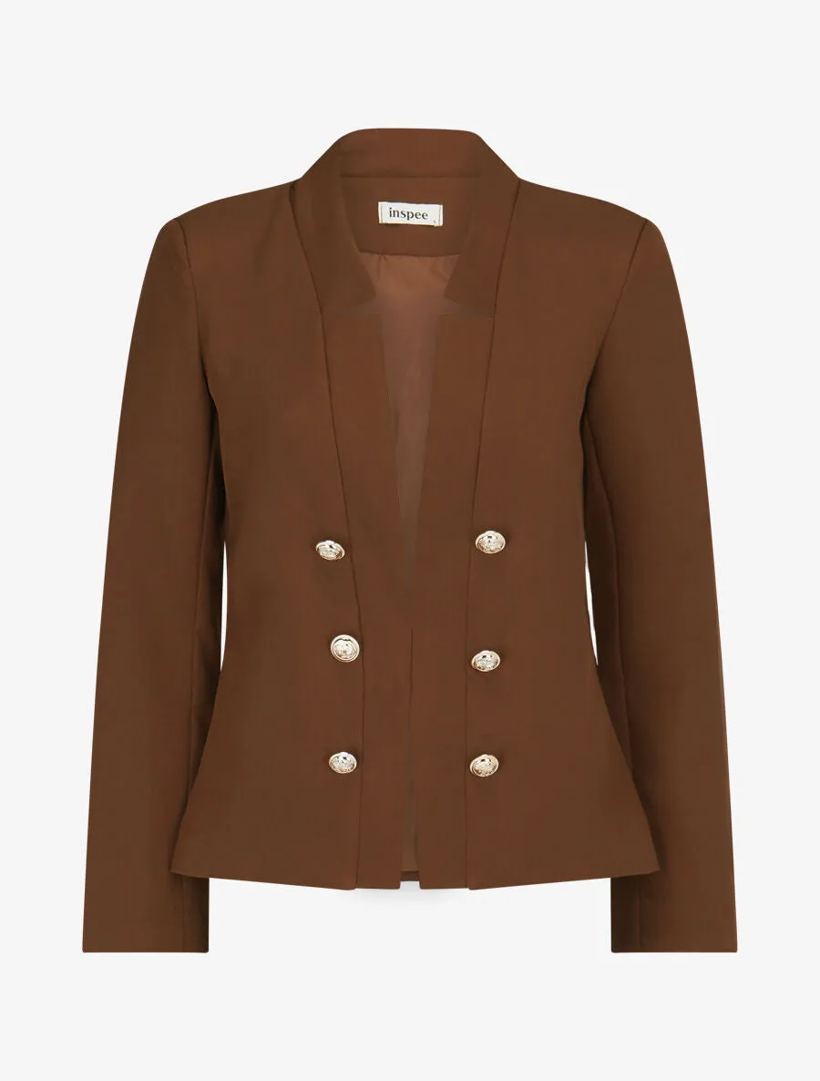 Veste officier à col droit - Marron