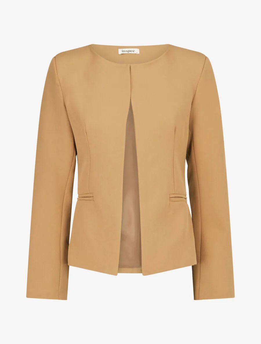 Veste droite ouverte à col rond - Camel