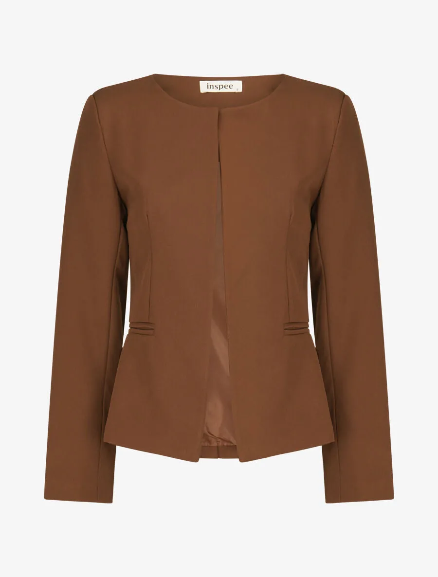Veste droite ouverte à col rond - Marron