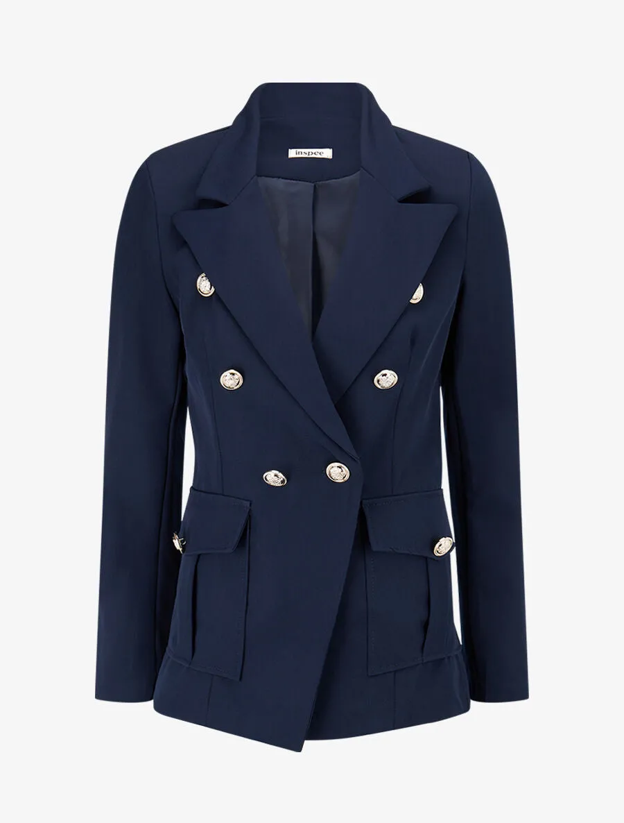 Veste boutonnée à grandes poches - Marine