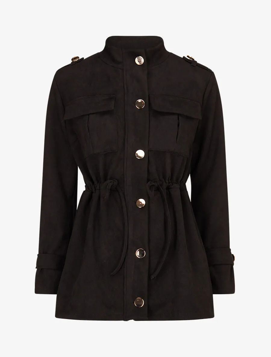 Veste longue cintrée en suédine - Noir