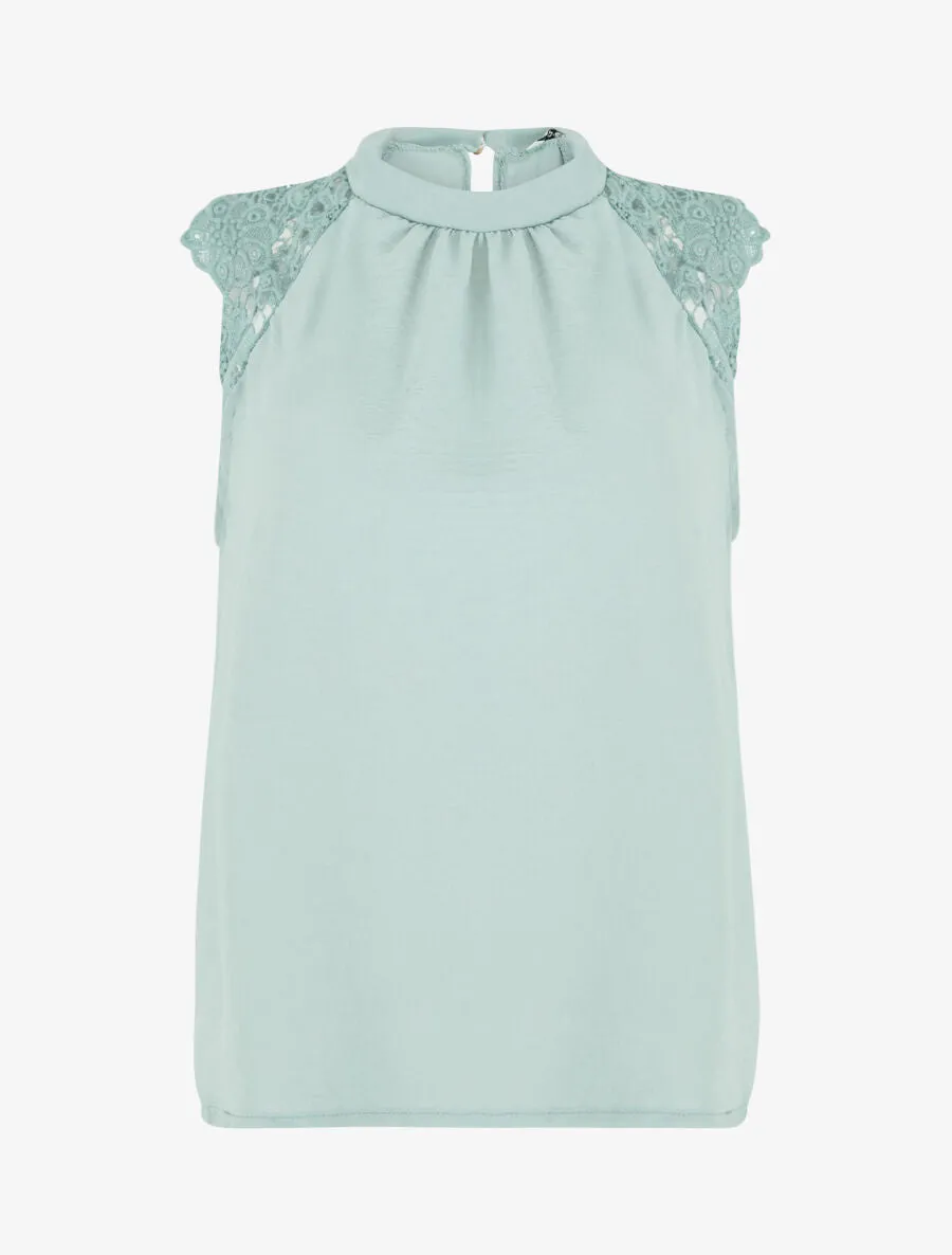 Top uni à manches courtes brodées - Vert d'eau