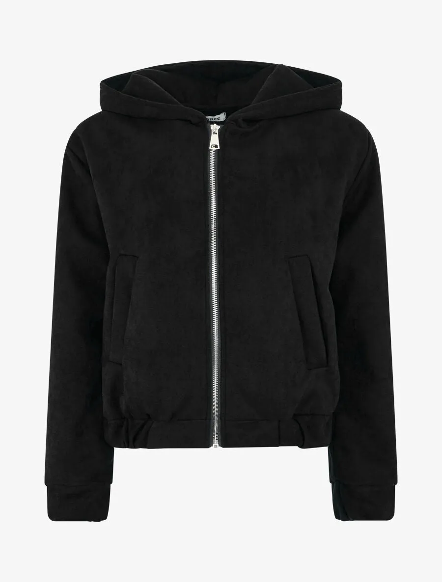 Veste courte en suédine à capuche - Noir