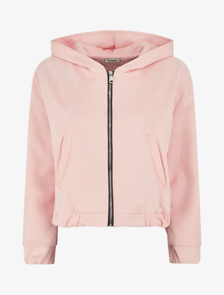 Veste courte en suédine à capuche - Rose