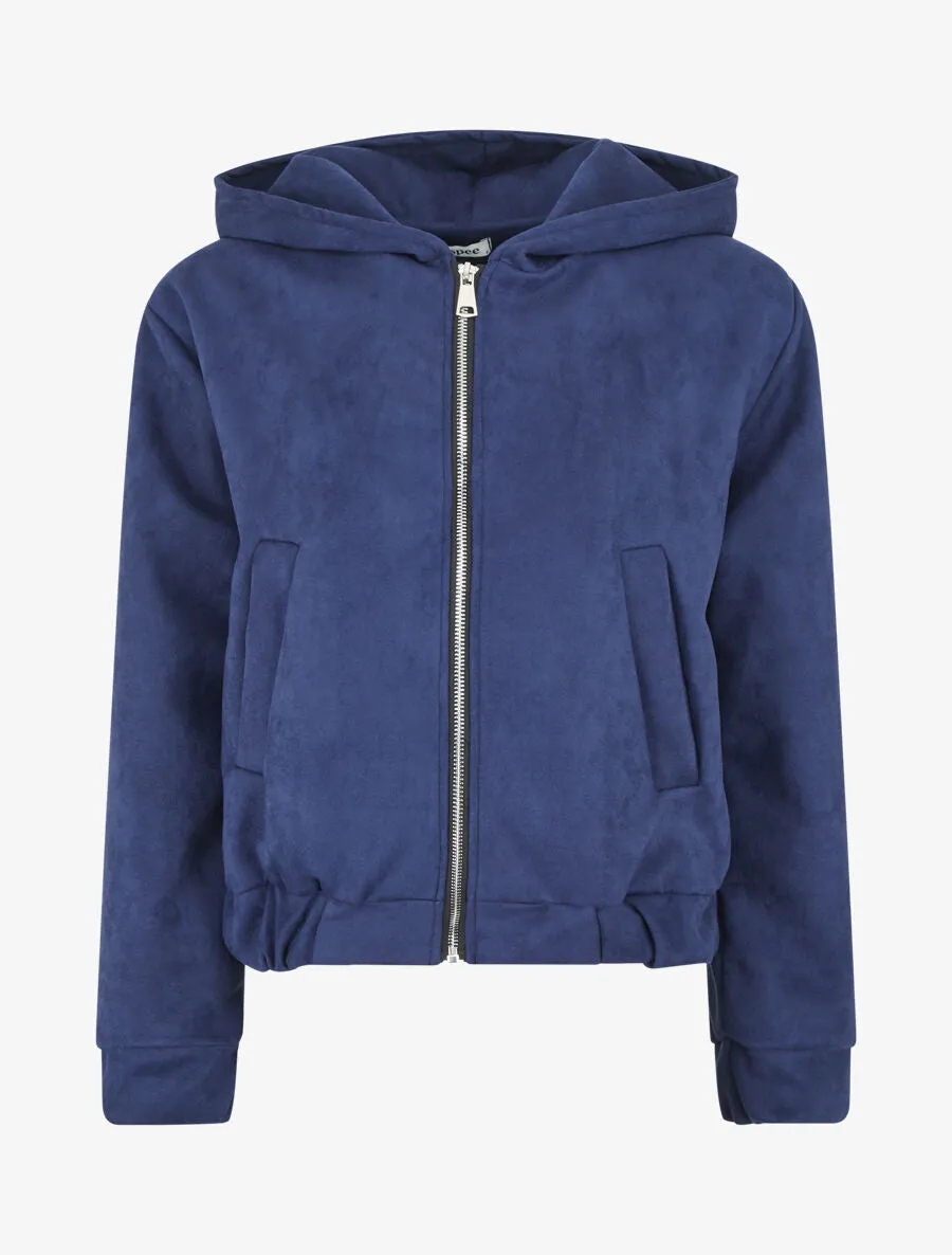 Veste courte en suédine à capuche - Marine