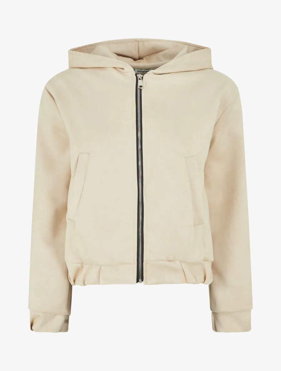 Veste courte en suédine à capuche - Beige
