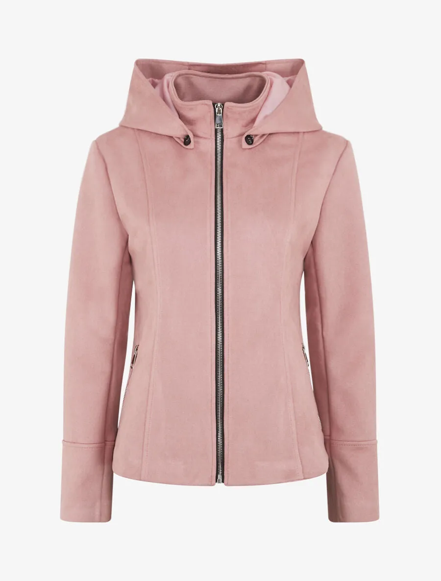 Veste en suédine zippée à capuche - Rose