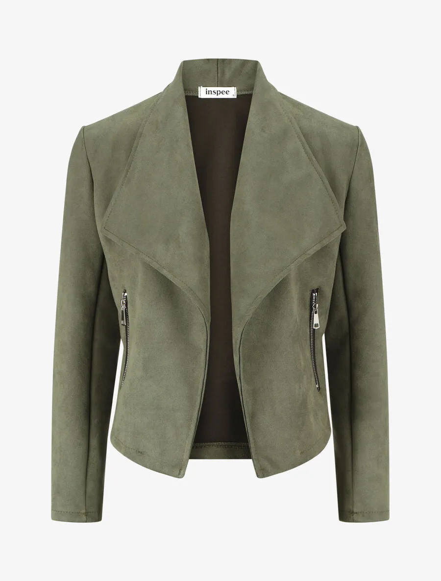 Veste en suédine à pans asymétriques - Kaki