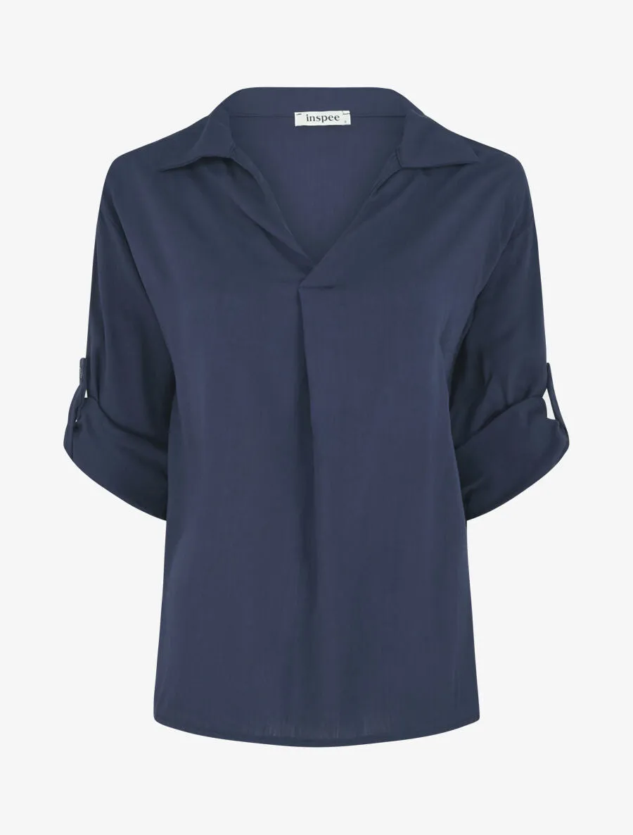 Top uni à manches retroussables - Marine