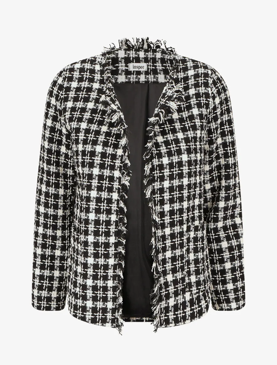 Veste en tweed ouverte à détail frangé - Noir