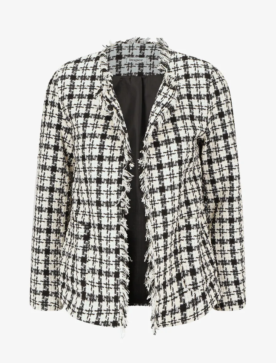 Veste en tweed ouverte à détail frangé - Blanc