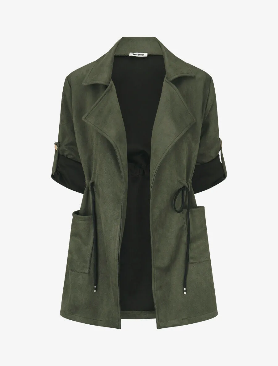 Veste longue unie en suédine - Kaki