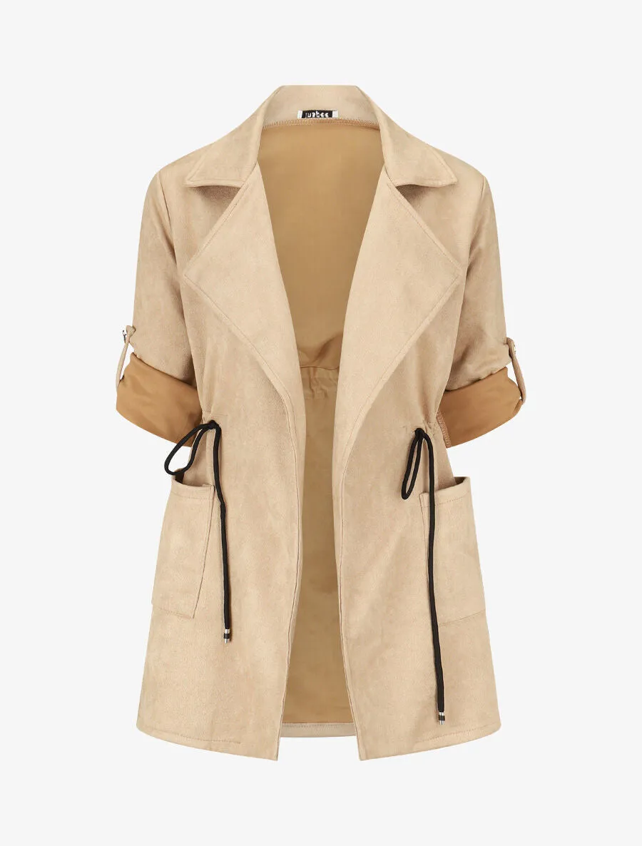 Veste longue unie en suédine - Beige