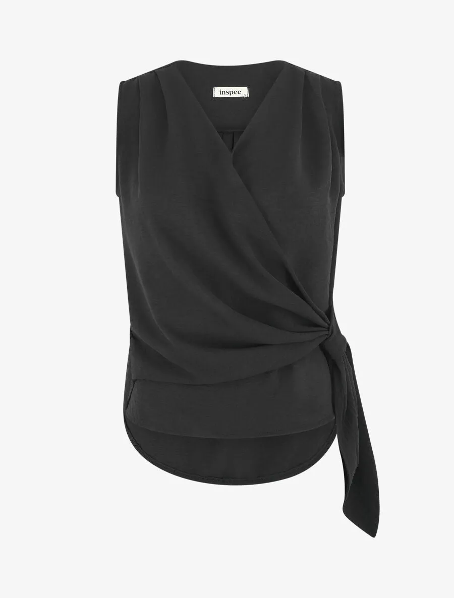 Top uni à nouer sur le côté - Noir
