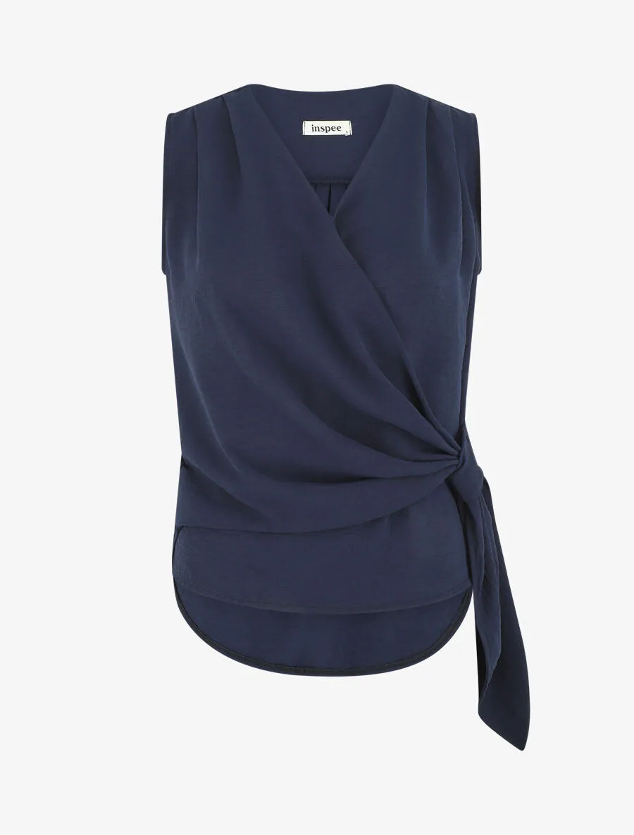 Top uni à nouer sur le côté - Marine