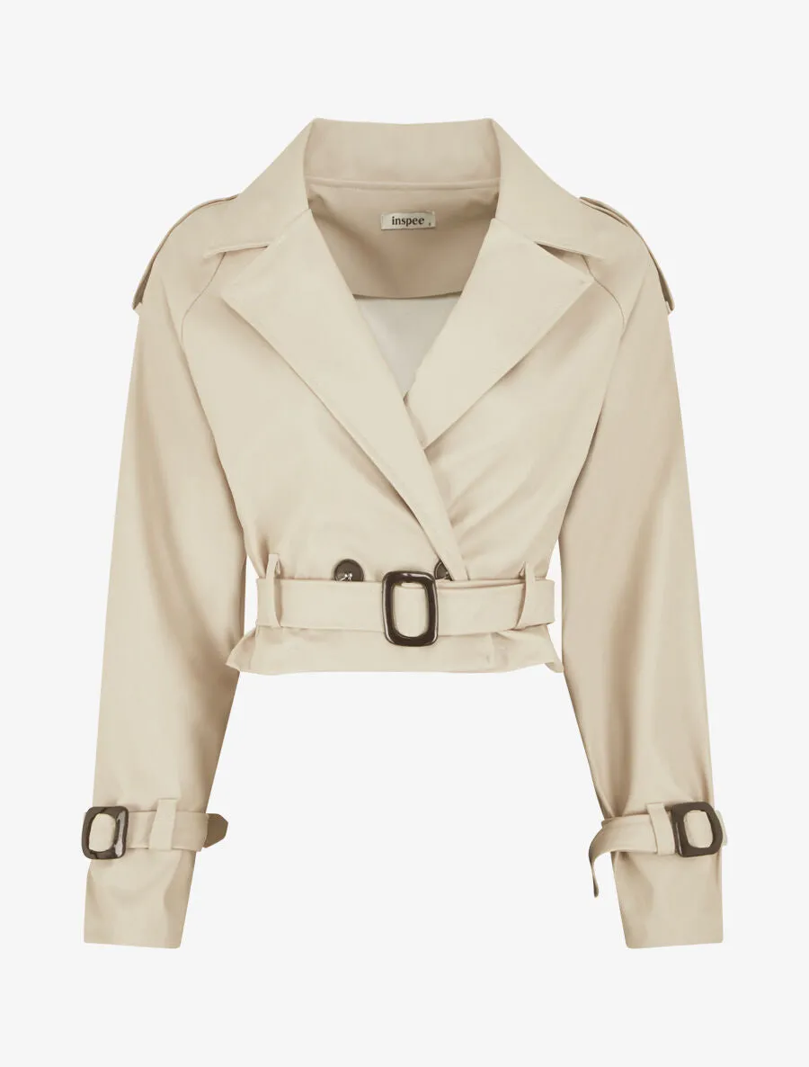 Veste courte en simili ceinturée - Beige