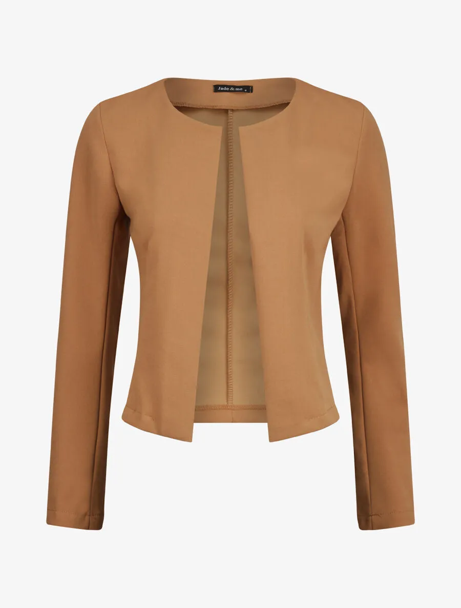 Veste droite unie à col rond - Camel