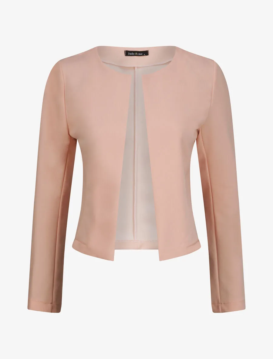 Veste droite unie à col rond - Rose pâle