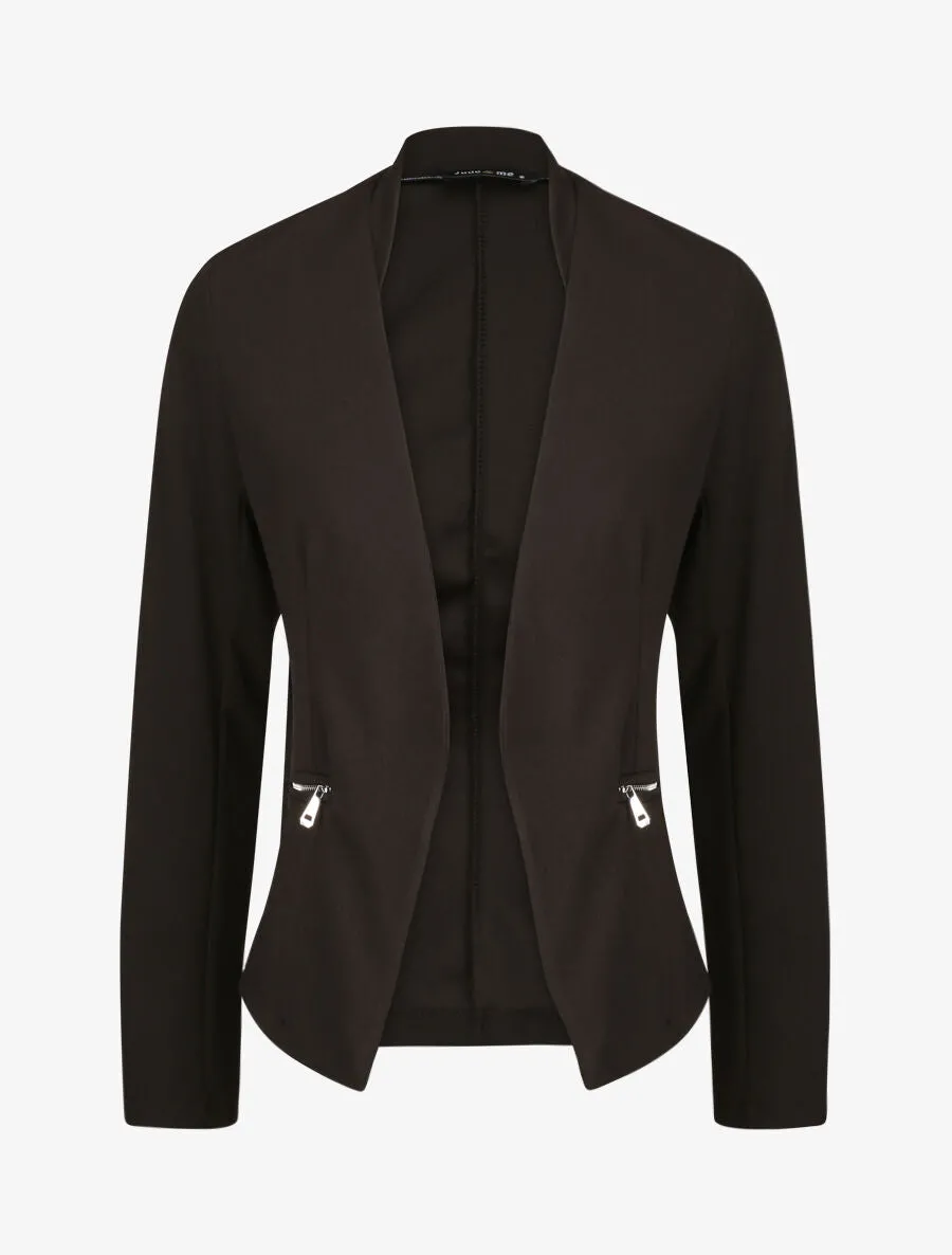 Veste droite unie à poches zippées - Noir