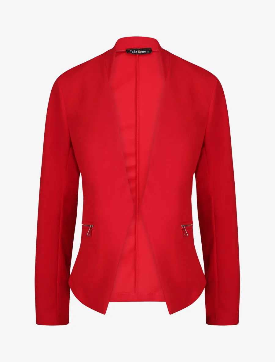Veste droite unie à poches zippées - Rouge