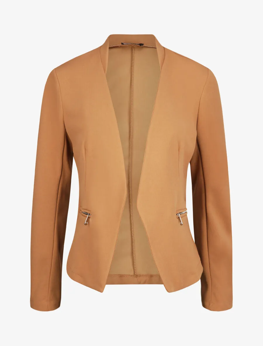 Veste droite unie à poches zippées - Camel