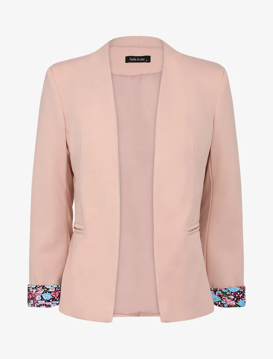 Veste ajustée à manches à revers imprimé fleuri - Rose pâle