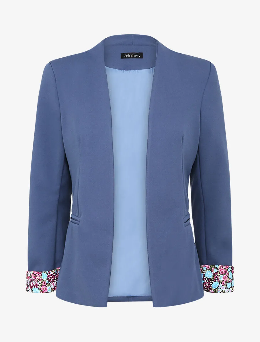 Veste ajustée à manches à revers imprimé fleuri - Bleu charrette