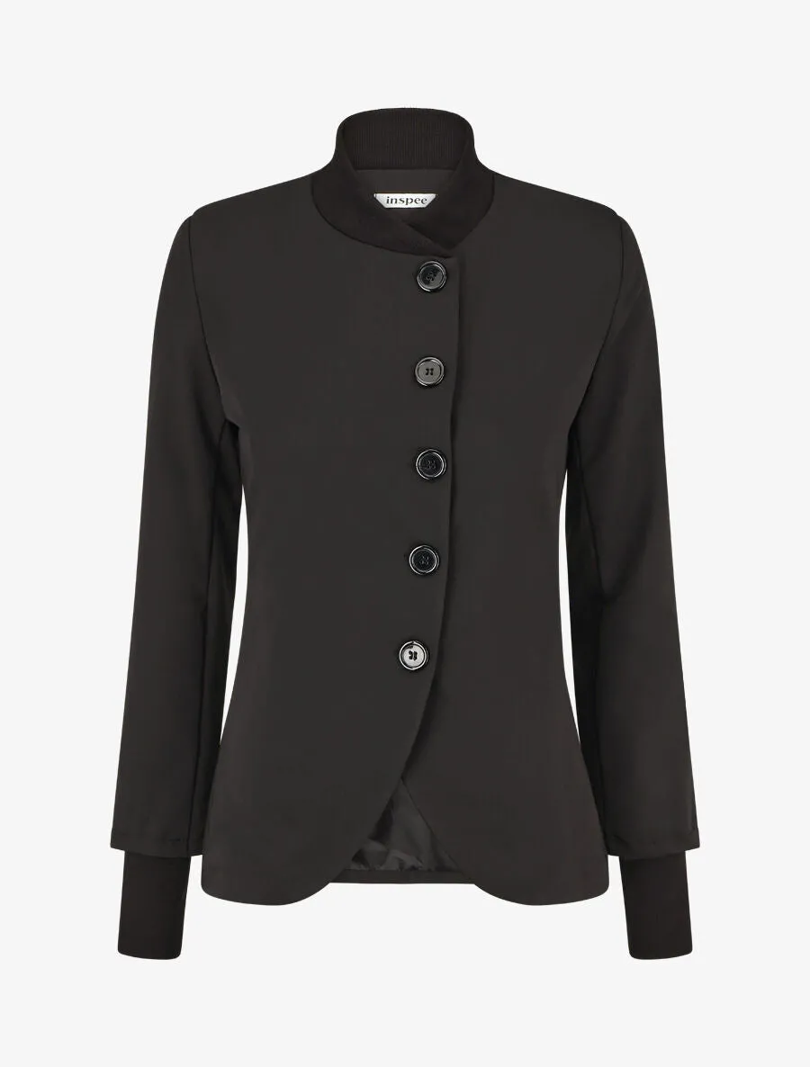 Veste boutonnée à bords côtelés - Noir